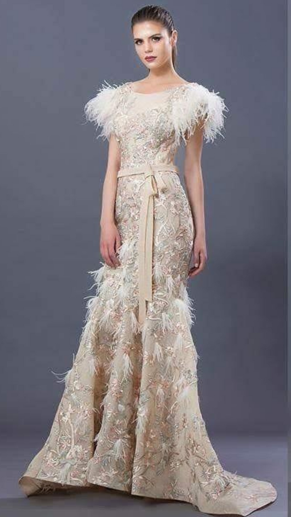 Feathered Elegance Gown